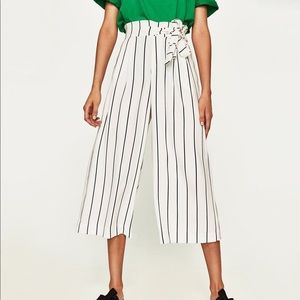 Zara High Waisted Striped Culottes Palazzo Pants